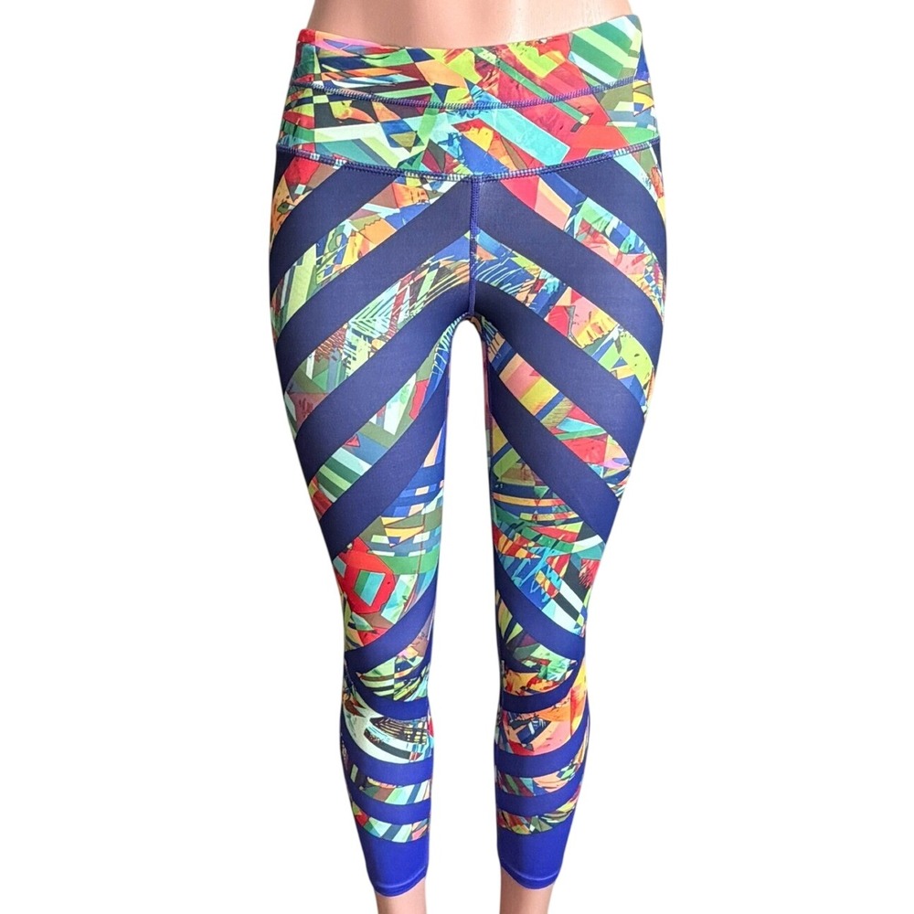 Athleta Womens XXS Multi-Color Abstract Chevron Print Cropped Athletic Leggings